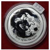 2012 Australia Year of the Dragon Silver Coin