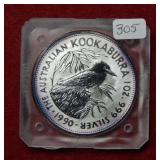 1990 Australia 1oz Silver Kookaburra
