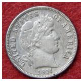 1911 D Barber Silver Dime