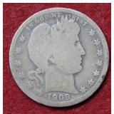 1909 O Barber Silver Quarter