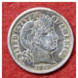 1912 Barber Silver Dime - AU Details Cleaned