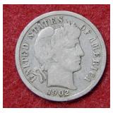 1902 S Barber Silver Dime
