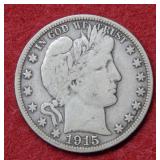 1915 S Barber Silver Half Dollar Coin