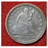1853 Seated Liberty Silver Quarter-arrows and rays