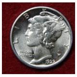 1939 D Mercury Silver Dime - Full Split Bands