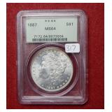 1887 Morgan Silver Dollar PCGS MS64