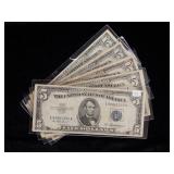 (5) $5 Silver Certificates - assorted dates
