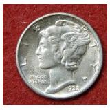 1938 S Mercury Silver Dime - full split bands