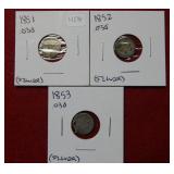 1851-1852-1853 Silver Three Cent Pieces