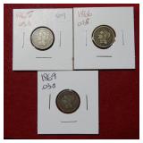 1865-1866-1869 Three Cent Nickels