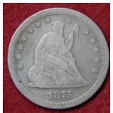 1875 S Seated Liberty Silver Quarter