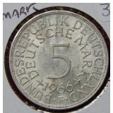 1966F Germany 5 Mark Coin