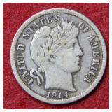 1911 D Barber Silver Dime