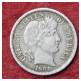 1908 Barber Silver Dime