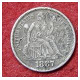 1887 S Seated Liberty Silver Dime
