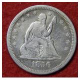 1856 Seated Liberty Silver Quarter - no motto
