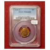 1938 S Lincoln Wheat Cent PCGS MS66 RD