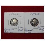 1995 S & 1996 S Roosevelt Silver Proof Dimes