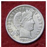 1916 Barber Silver Dime - cleaned