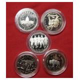 Five Assorted US Commemorative Half Dollars