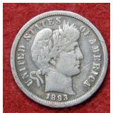 1893 S Barber Silver Dime