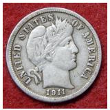 1911 Barber Silver Dime