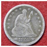 1853 Seated Liberty Silver Quarter - arrows & rays