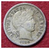 1914 D Barber Silver Dime