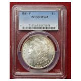 1881 S Morgan Silver Dollar PCGS MS65