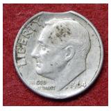 1964 D Roosevelt Silver Dime - Clipped Planchet