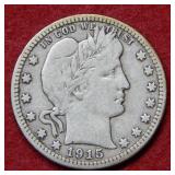 1915 D Barber Silver Quarter