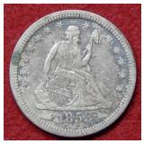 1853 Seated Liberty Silver Quarter - arrows & rays