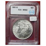 1891 S Morgan Silver Dollar ICG MS62