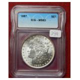 1887 Morgan Silver Dollar ICG MS63