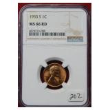 1955 S Lincoln Wheat Cent NGC MS66 Red