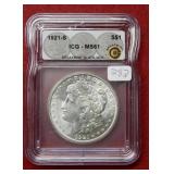 1921 S Morgan Silver Dollar ICG MS61