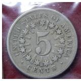 1866 Shield Nickel with rays