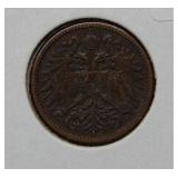 1897 Austria 2 Heller Coin