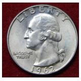 1962 D Washington Silver Quarter - double die