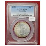 1936 Columbia Silver Comm Half PCGS MS66