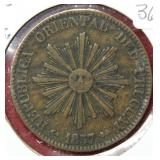 1857 D Uruguay 20 Cent Coin