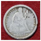 1873 S Seated Liberty Silver Dime - with arrows