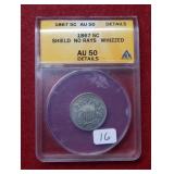 1867 Shield Nickel ANACS AU50 Details