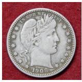 1908 Barber Silver Quarter