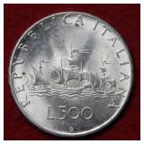 1966 Italy 500 Lira Silver Coin