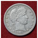 1905 O Barber Silver Quarter