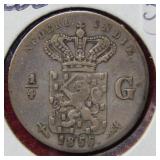 1855 Netherlands 1/4 Gulden Coin