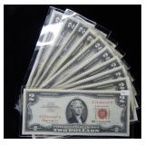(10) US $2 Red Seal Notes