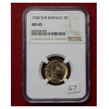 1938 D/D Buffalo Nickel NGC MS65