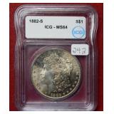 1882 S Morgan Silver Dollar ICG M64